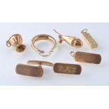 9CT GOLD TO INCLUDE 9CT GOLD INGOT PENDANT, CUFFLINKS, EARRINGS