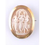 9CT GOLD 20TH CENTURY SHELL CAMEO LADIES BROOCH - THREE GRACES