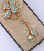 A 19TH CENTURY HUNT AND ROSKELL GOLD AND TURQUOISE BROOCH PIN