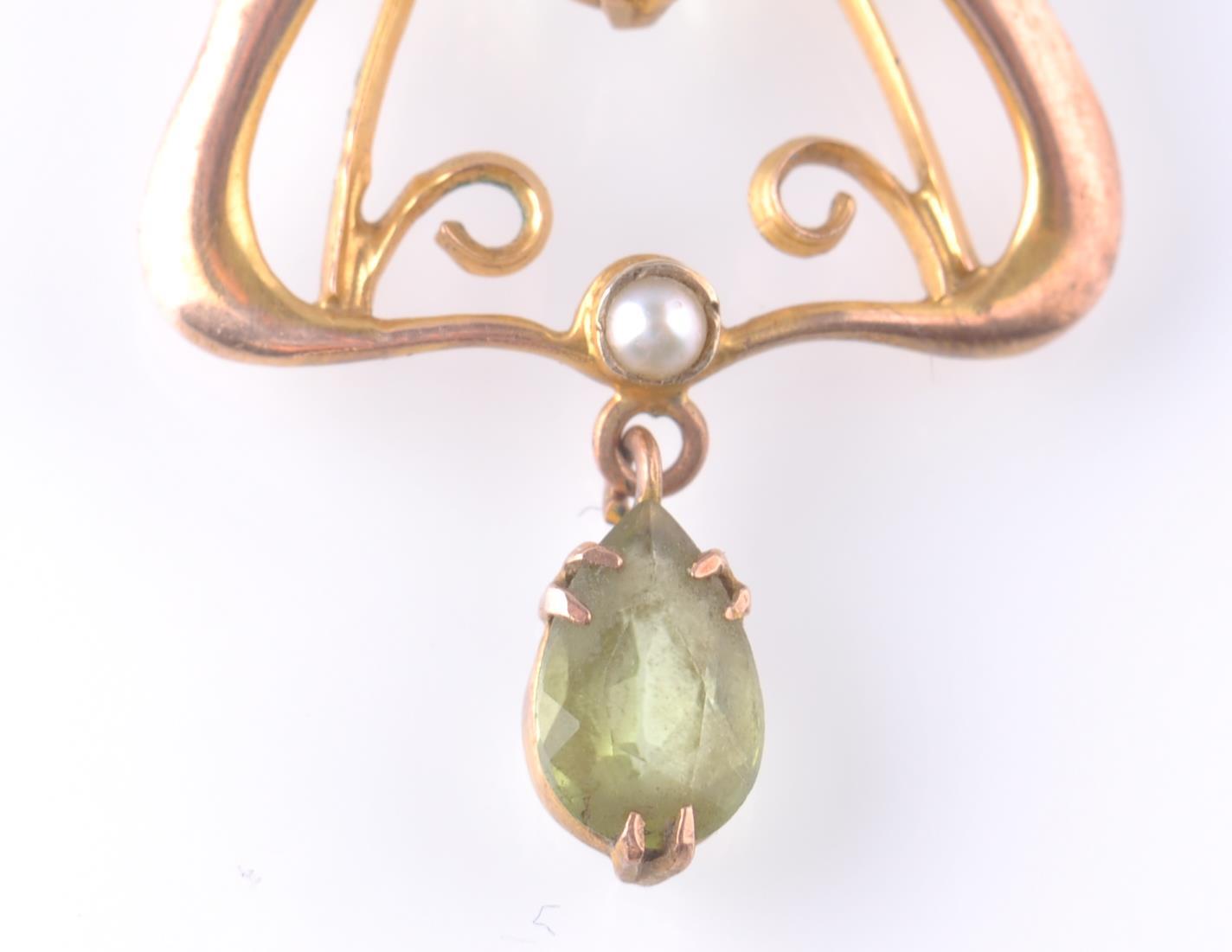 VICTORIAN ART NOUVEAU 9CT GOLD NECKLACE PENDANT PERIDOT - Image 3 of 4