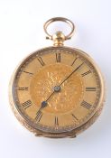 EARLY 20TH CENTURY 18CT GOLD OPEN FACED KEY WIND POCKET WATCH