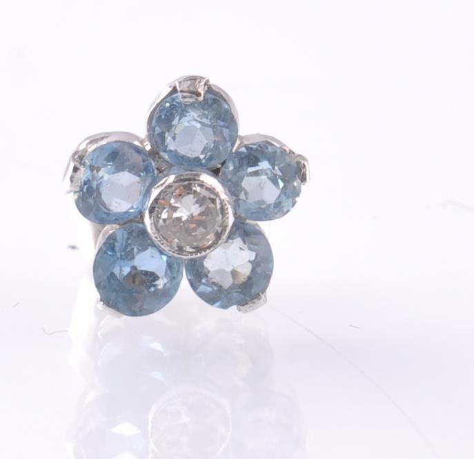 A PAIR OF 18CT WHITE GOLD, AQUAMARINE AND DIAMOND CLUSTER EARRINGS - Image 2 of 6