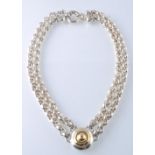 SILVER AND 18CT GOLD LARGE 2 STRING LADIES NECKLACE CHOKER
