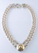 SILVER AND 18CT GOLD LARGE 2 STRING LADIES NECKLACE CHOKER