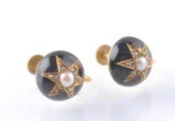 A PAIR OF VICTORIAN 9CT GOLD PEARL AND DIAMOND DOMED EARRINGS