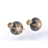 A PAIR OF VICTORIAN 9CT GOLD PEARL AND DIAMOND DOMED EARRINGS