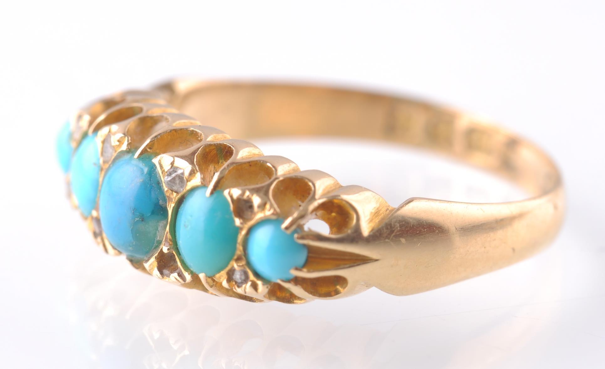 An 18CT GOLD & TURQUOISE GYPSY RING - 1915 - Image 2 of 4