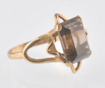 MID CENTURY 9CT GOLD LADIES DRESS WITH EMERALD CUT QUARTZ