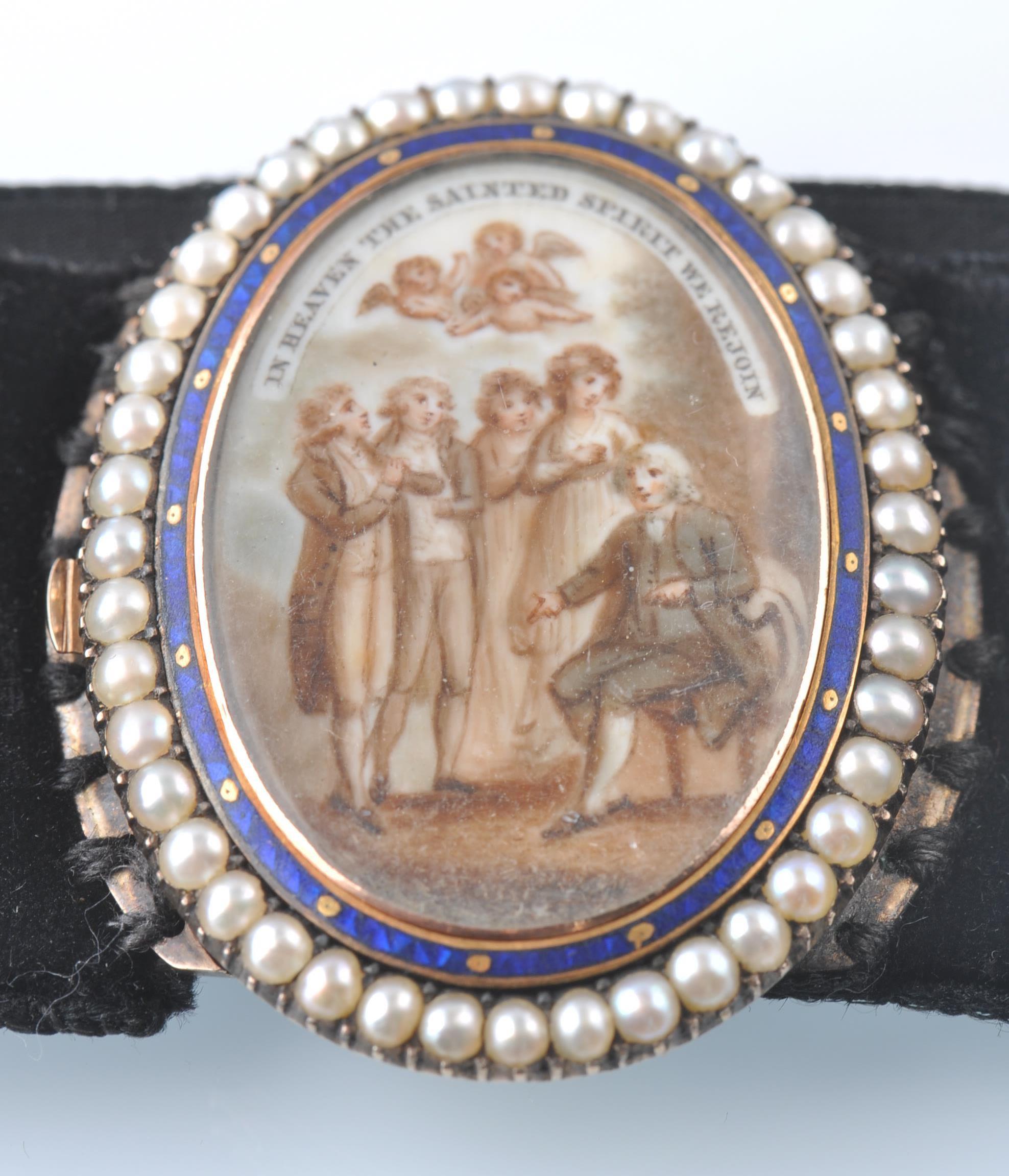 19TH CENTURY GOLD ENAMEL AND SEED PEARL MOURNING BRACELET