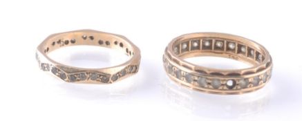 2 9CT GOLD ETERNITY RINGS EACH SET WITH WHITE STONES