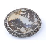 A LARGE VICTORIAN SILVER MOSS AGATE BROOCH PIN
