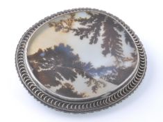 A LARGE VICTORIAN SILVER MOSS AGATE BROOCH PIN