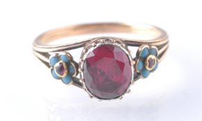 VICTORIAN 19TH CENTURY GOLD GARNET AND TURQUOISE FLOWER RING
