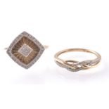 TWO 9CT GOLD AND DIAMOND RINGS