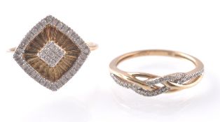TWO 9CT GOLD AND DIAMOND RINGS