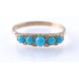 A HALLMARKED 9CT GOLD TURQUOISE & DIAMOND 5 STONE RING