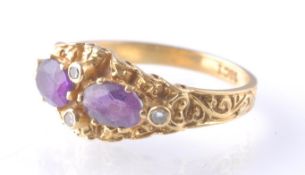 18CT GOLD DROP SHAPED AMETHYST AND DIAMOND RING