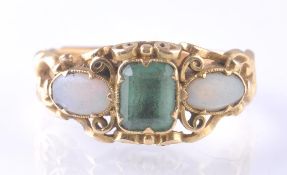 VICTORIAN 18T GOLD EMERALD AND OPAL RING