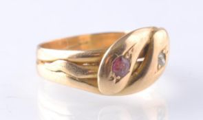 LATE VICTORIAN 1901 CHESTER HALLMARKED GOLD SNAKE RING