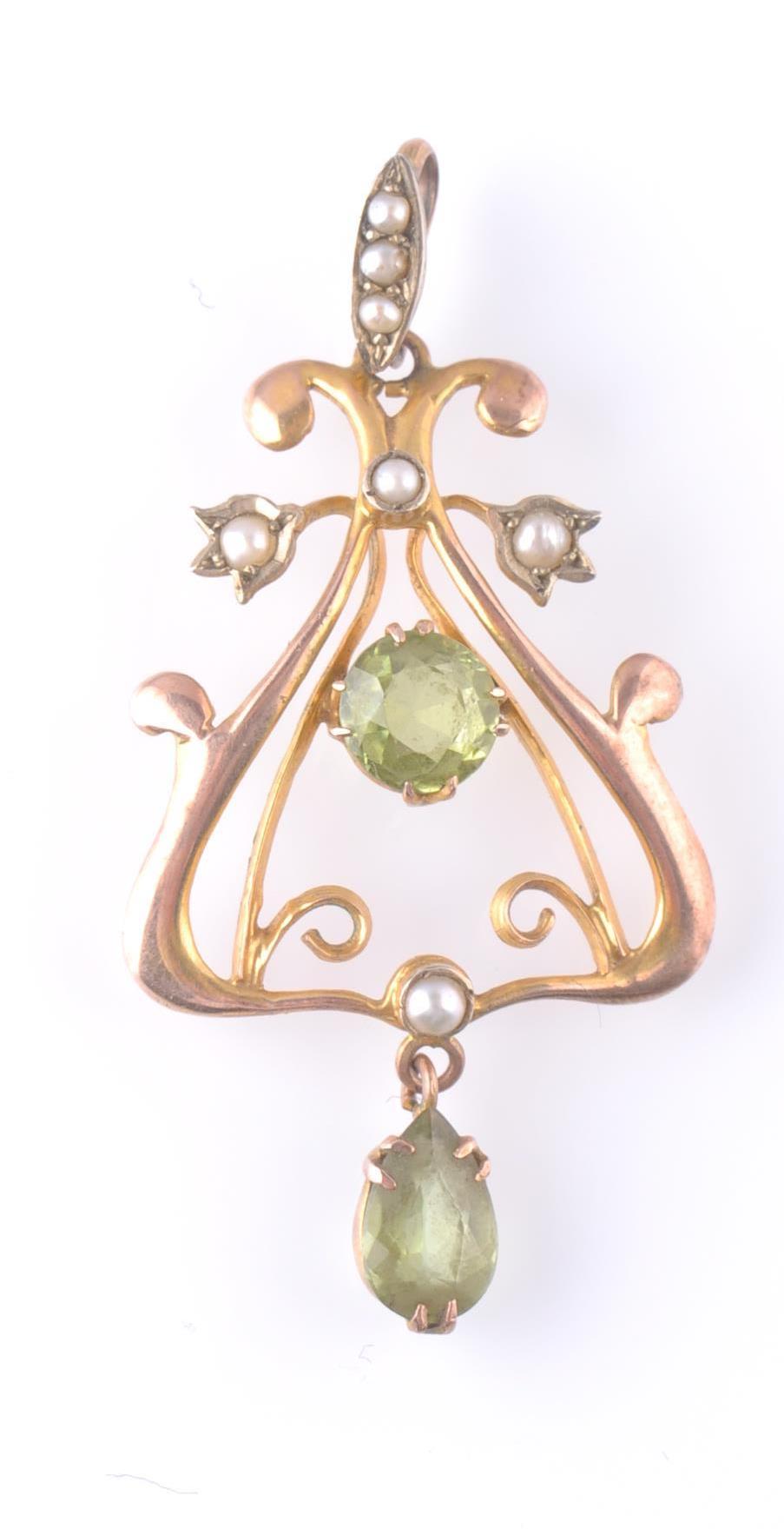 VICTORIAN ART NOUVEAU 9CT GOLD NECKLACE PENDANT PERIDOT - Image 2 of 4