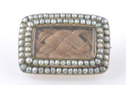 GEORGIAN GOLD SEED PEARL SET MOURNING BROOCH