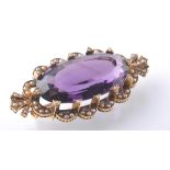 EDWARDIAN GOLD SEED PEARL AND AMETHYST LARGE BROOCH