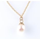 9CT GOLD FINE LINKED NECKLACE PENDANT WITH FRESHWATER PEARL