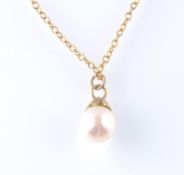 9CT GOLD FINE LINKED NECKLACE PENDANT WITH FRESHWATER PEARL
