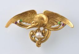 A 19TH CENTURY 18CT GOLD FRENCH BROOCH PENDANT WITH PEARL