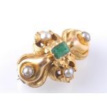 A 19TH CENTURY GOLD PEARL AND GREEN STONE LOCKET BROOCH