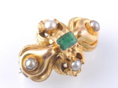 A 19TH CENTURY GOLD PEARL AND GREEN STONE LOCKET BROOCH