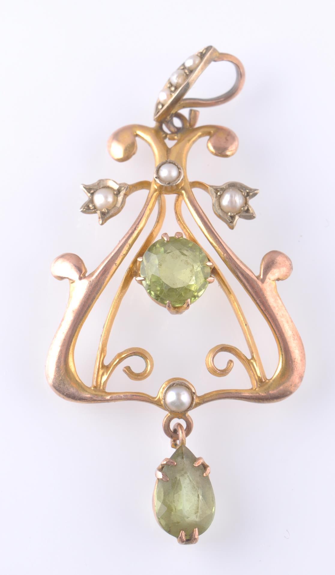 VICTORIAN ART NOUVEAU 9CT GOLD NECKLACE PENDANT PERIDOT