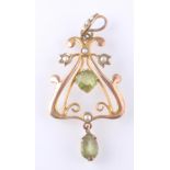 VICTORIAN ART NOUVEAU 9CT GOLD NECKLACE PENDANT PERIDOT