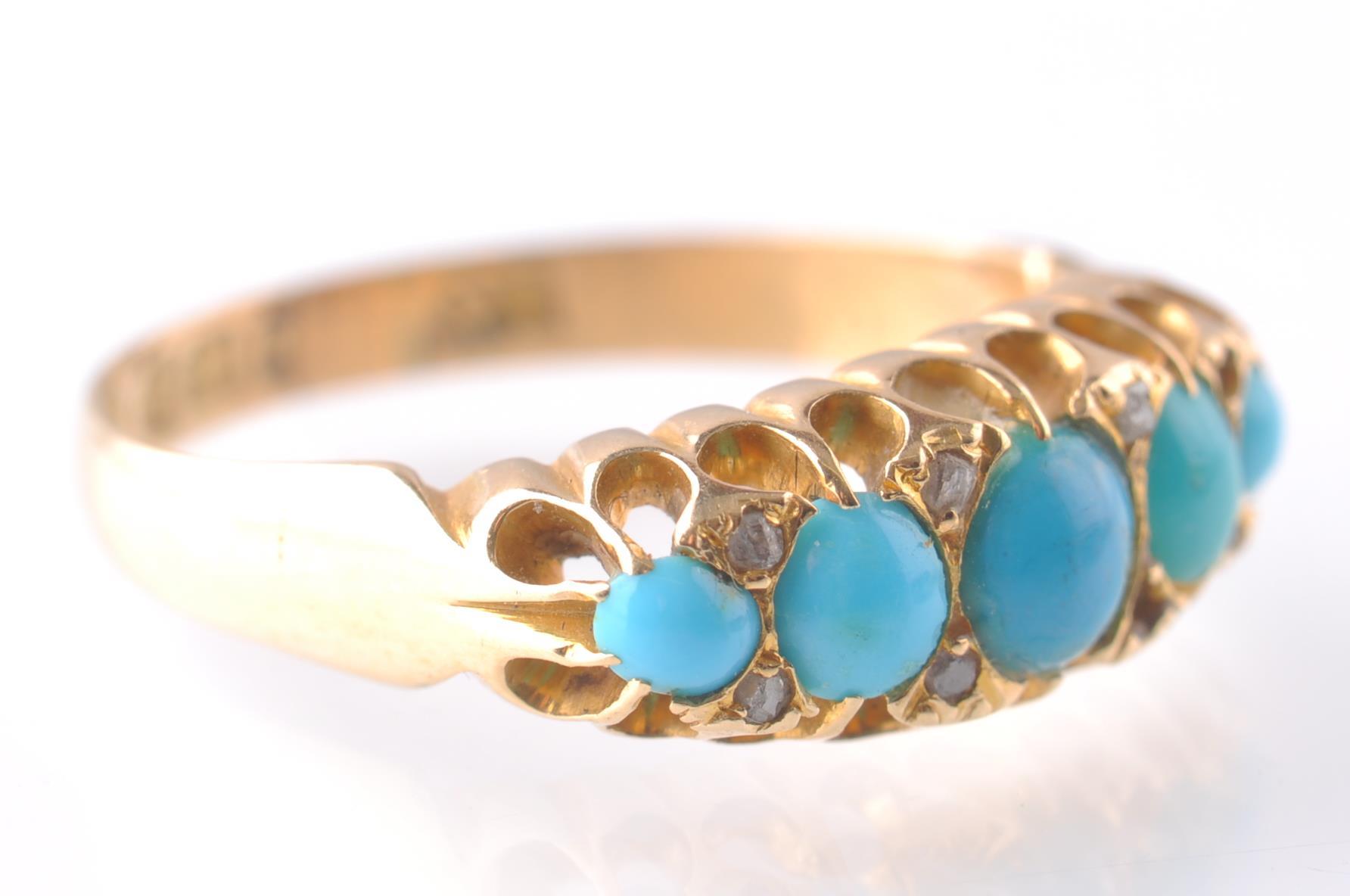 An 18CT GOLD & TURQUOISE GYPSY RING - 1915 - Image 3 of 4
