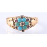 A 19TH CENTURY VICTORIAN 18CT GOLD TURQUOISE AND RING