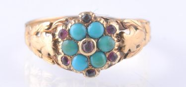 A 19TH CENTURY VICTORIAN 18CT GOLD TURQUOISE AND RING