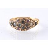 VICTORIAN 1867 GOLD RUBY EMERALD AND SEED PEARL HALLMARKED RING
