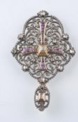 A 19TH CENTURY FRENCH / BELGIAN SILVER, GOLD, DIAMOND & AMETHYST PENDANT