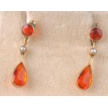 A PAIR OF EARLY 20TH CENTURY SPESSARTINE GARNET & PEARL EARRINGS