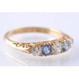 VICTORIAN 18CT GOLD SAPPHIRE & DIAMOND 5 STONE RING