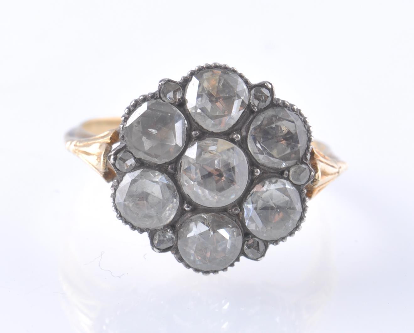19TH CENTURY ROSE CUT DIAMOND CLUSTER RING - Image 2 of 3