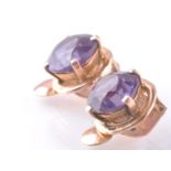 A PAIR OF 14CT ROSE GOLD & SAPPHIRE EAR CLIPS