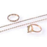 TWO 9CT GOLD RINGS TOGETHER WITH 9CT GOLD CHAIN ( ALL AF )
