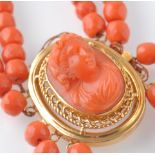 A 19TH CENTURY FRENCH CORAL BEAD & CAMEO BRACELET