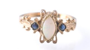 9CT GOLD LONDON HALLMARKED OPAL AND SAPPHIRE RING