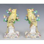 A pair of 19th Century Victorian Continental ceramic figurines of yellow birds in the manner of