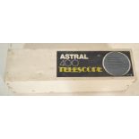 A boxed Astral 400 telescope finished in blue having retractable wooden tripod stand. Appears