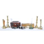 A collection of mix wares to include a 19th Century Victorian era mahogany tea caddie of sarcophagus