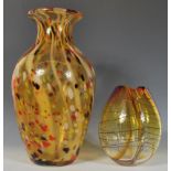 Two post war studio art glass vases, the tallest mottled vase believed to be Murano of baluster form