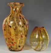Two post war studio art glass vases, the tallest mottled vase believed to be Murano of baluster form